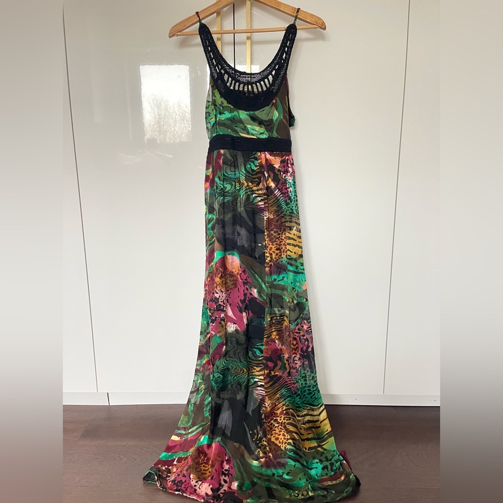 DESIGUAL Silk Animal Print Crocheted Nonpa Maxi summer Dress Medium